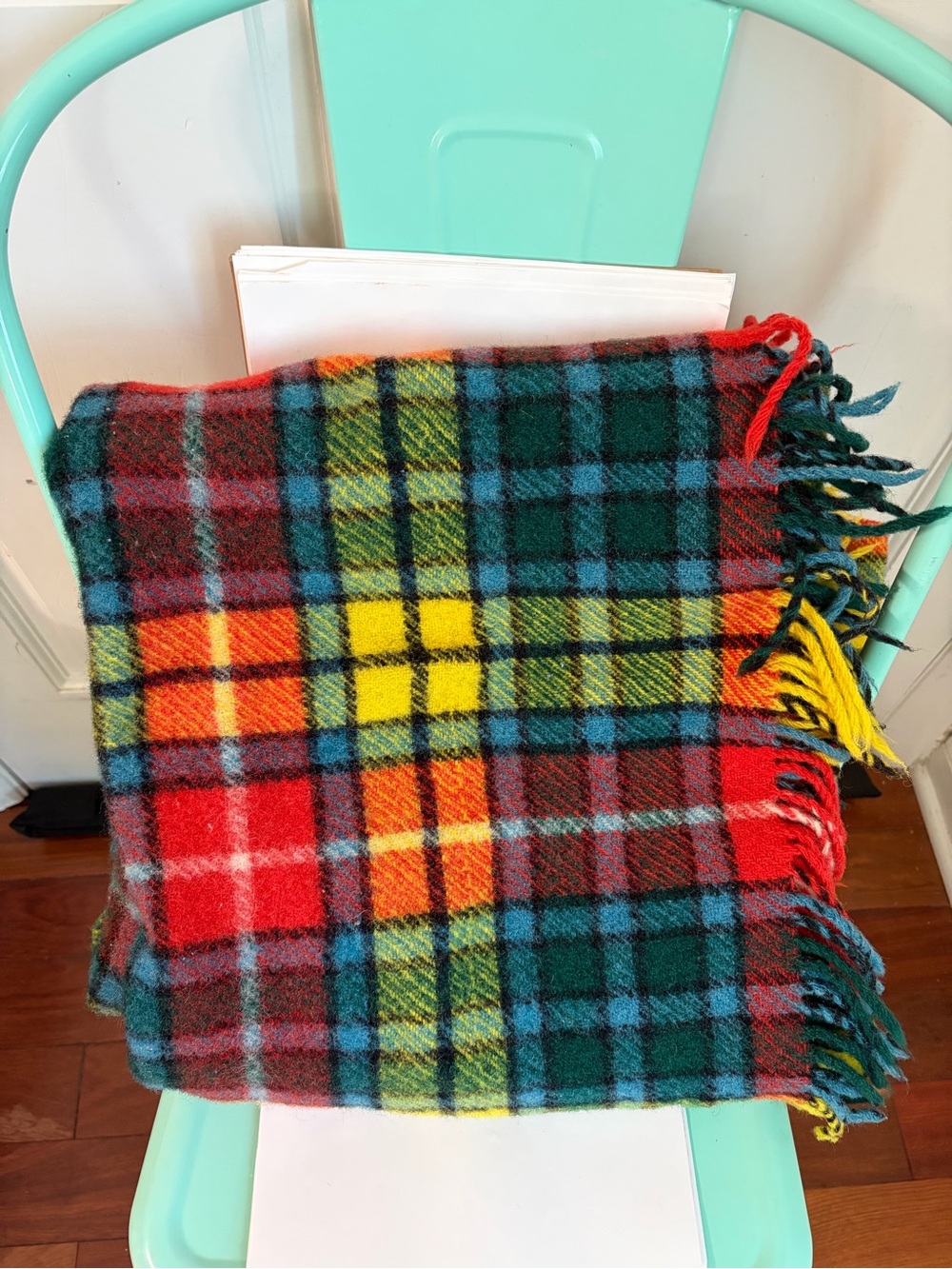 Connemara Rug Bright Colorful Fringed 100% Wool Throw Blanket Foxford Ireland
